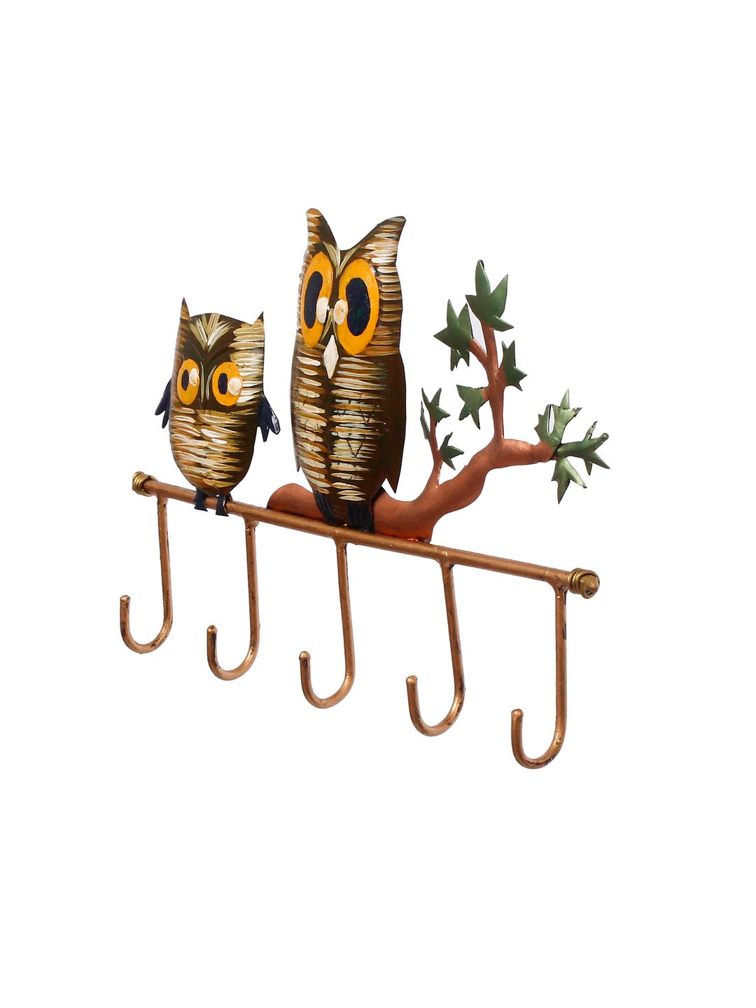 2 Owl Theme Colorful Art 5 Hooks Iron Key Holder (Black, Brown and Green) Kafalo