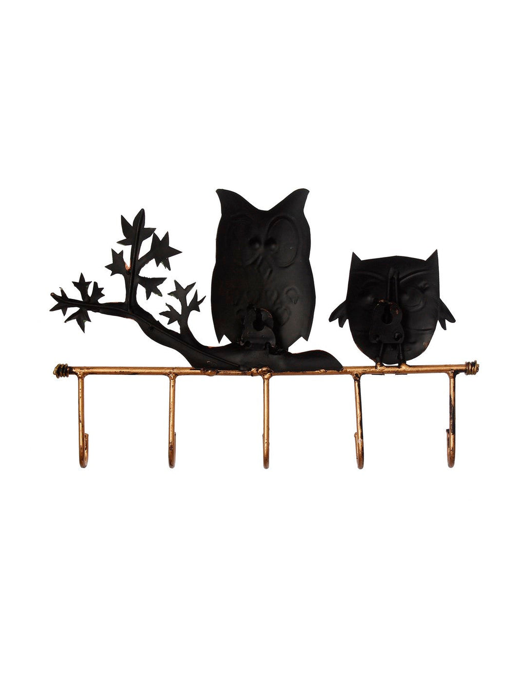 2 Owl Theme Colorful Art 5 Hooks Iron Key Holder (Black, Brown and Green) Kafalo