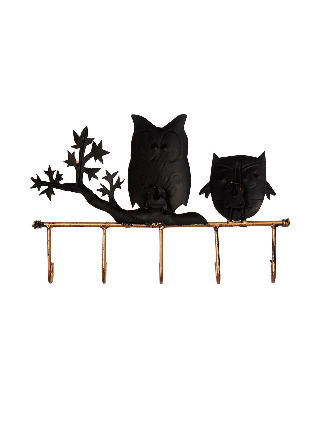 2 Owl Theme Colorful Art 5 Hooks Iron Key Holder (Black, Brown and Green) Kafalo