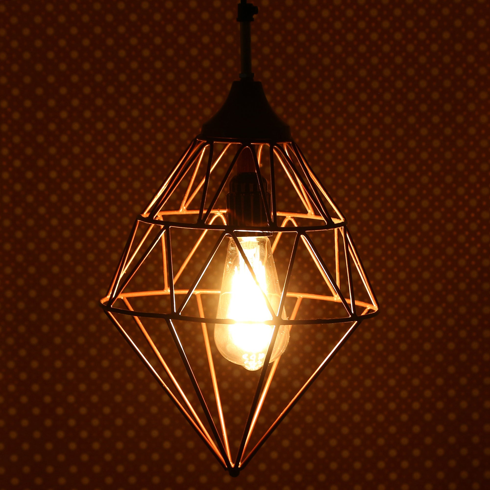 Edison Filament Copper Finish Diamond Cage Pendant Light, Ceiling Hanging Lamp For Home/Living Room/Offices/Restaurants Kafalo