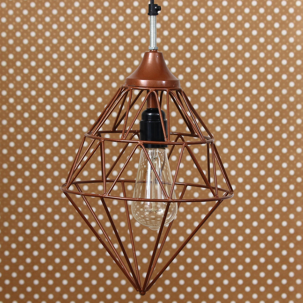 Edison Filament Copper Finish Diamond Cage Pendant Light, Ceiling Hanging Lamp For Home/Living Room/Offices/Restaurants Kafalo
