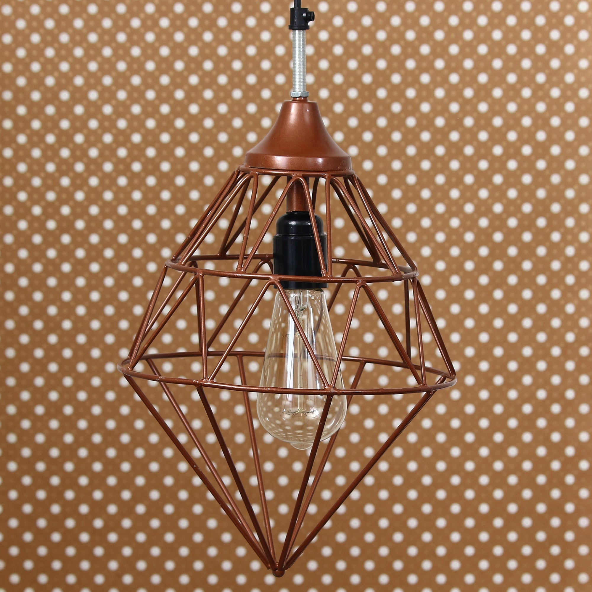 Edison Filament Copper Finish Diamond Cage Pendant Light, Ceiling Hanging Lamp For Home/Living Room/Offices/Restaurants Kafalo
