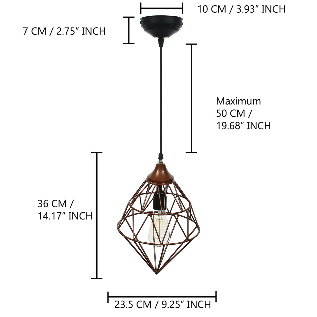 Edison Filament Copper Finish Diamond Cage Pendant Light, Ceiling Hanging Lamp For Home/Living Room/Offices/Restaurants Kafalo