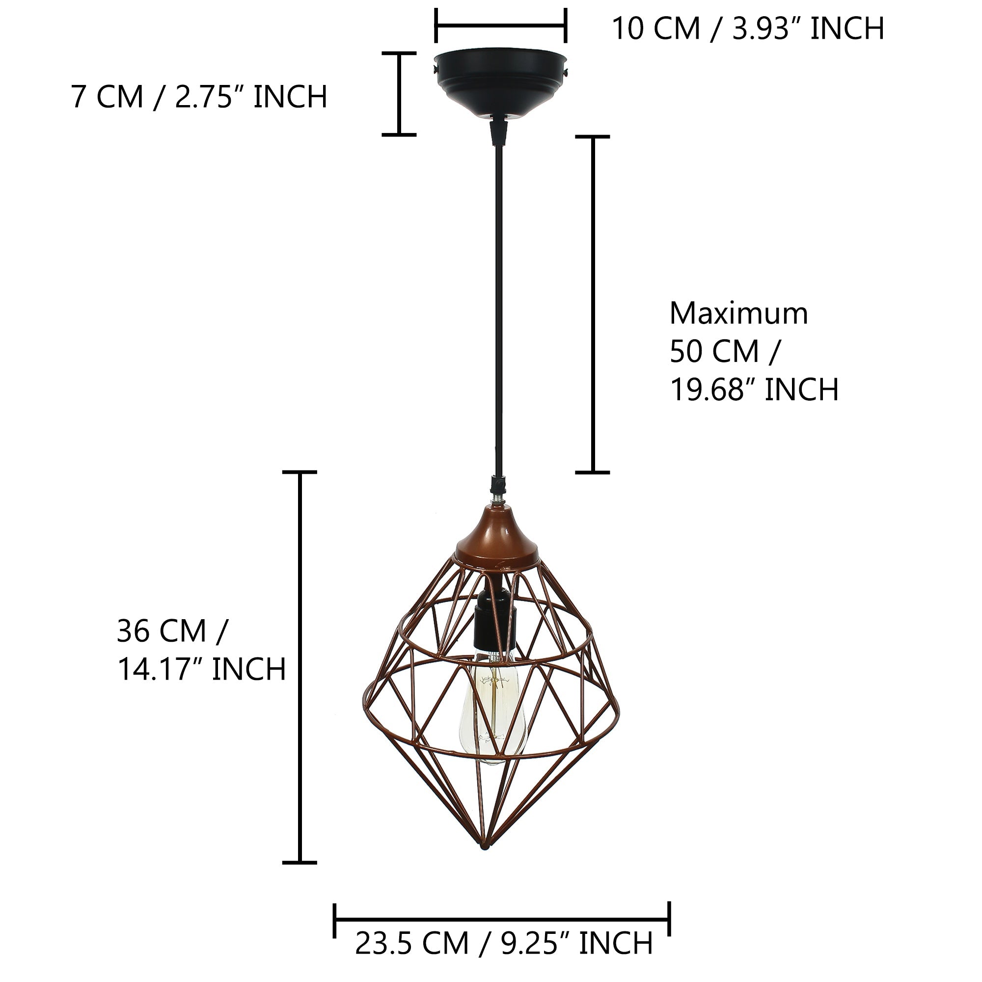 Edison Filament Copper Finish Diamond Cage Pendant Light, Ceiling Hanging Lamp For Home/Living Room/Offices/Restaurants Kafalo