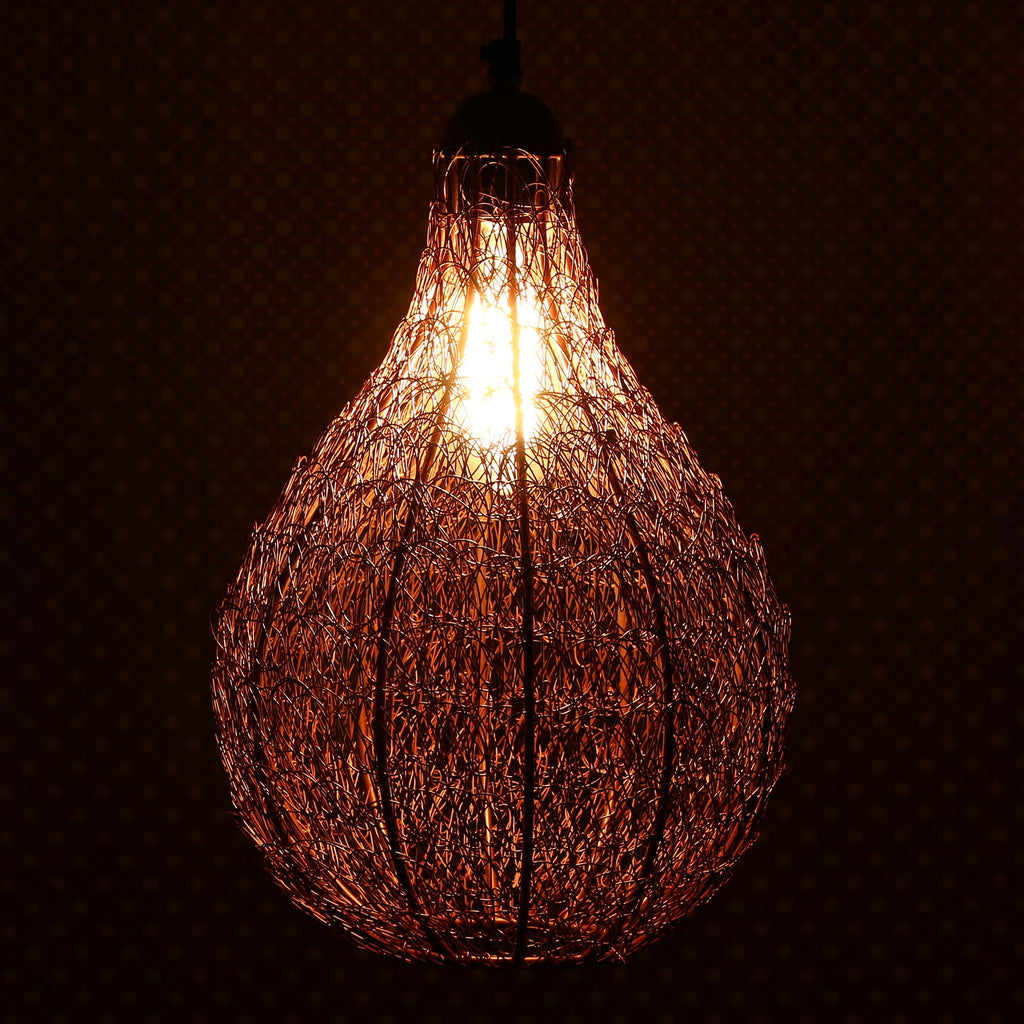 Copper Finish Wire Mesh in Bulb Shape Pendant Light, Ceiling Hanging Lamp for Home/Office Decoration Kafalo