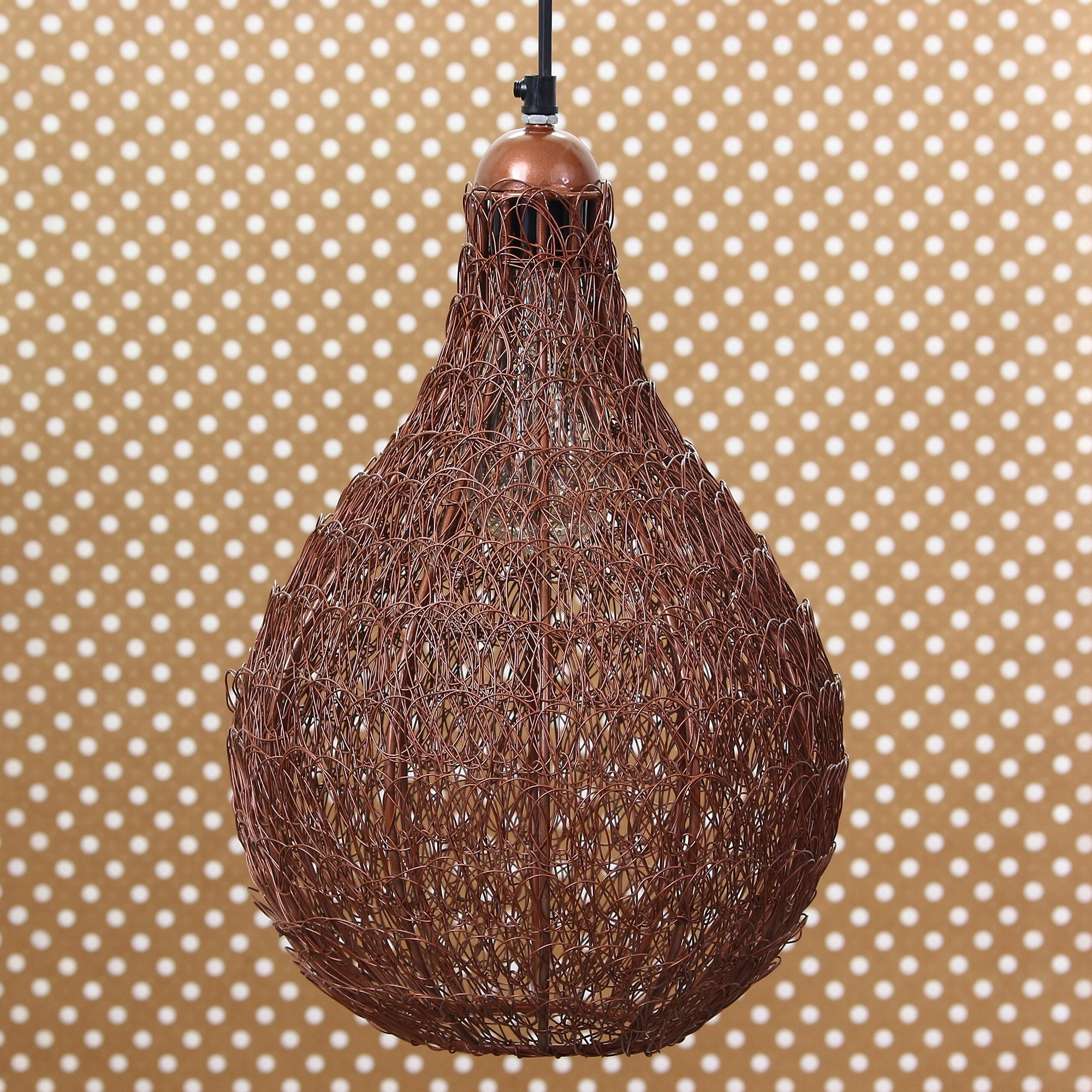 Copper Finish Wire Mesh in Bulb Shape Pendant Light, Ceiling Hanging Lamp for Home/Office Decoration Kafalo