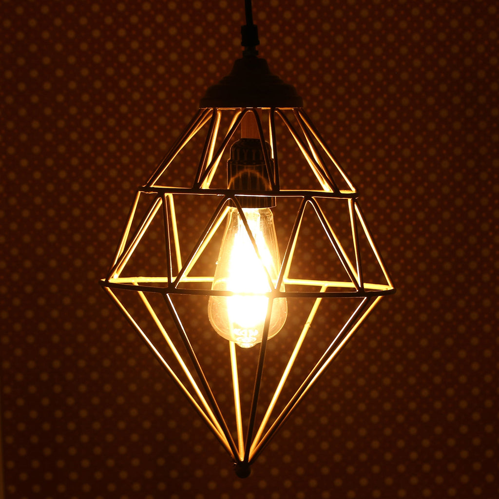 Edison Filament Golden Finish Diamond Cage Pendant Light, Ceiling Hanging Lamp For Home/Living Room/Offices/Restaurants Kafalo