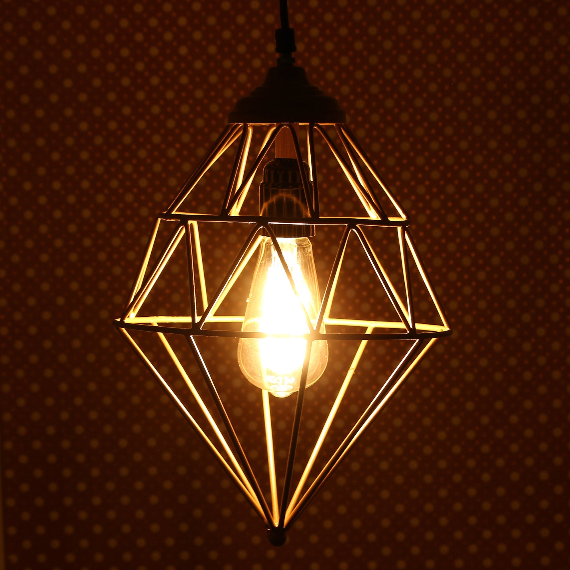 Edison Filament Golden Finish Diamond Cage Pendant Light, Ceiling Hanging Lamp For Home/Living Room/Offices/Restaurants Kafalo