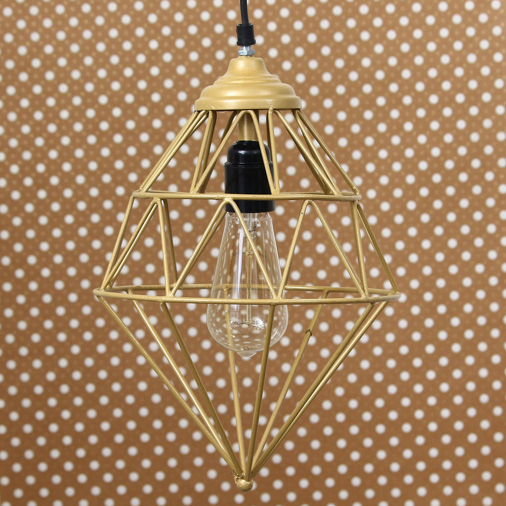 Edison Filament Golden Finish Diamond Cage Pendant Light, Ceiling Hanging Lamp For Home/Living Room/Offices/Restaurants Kafalo