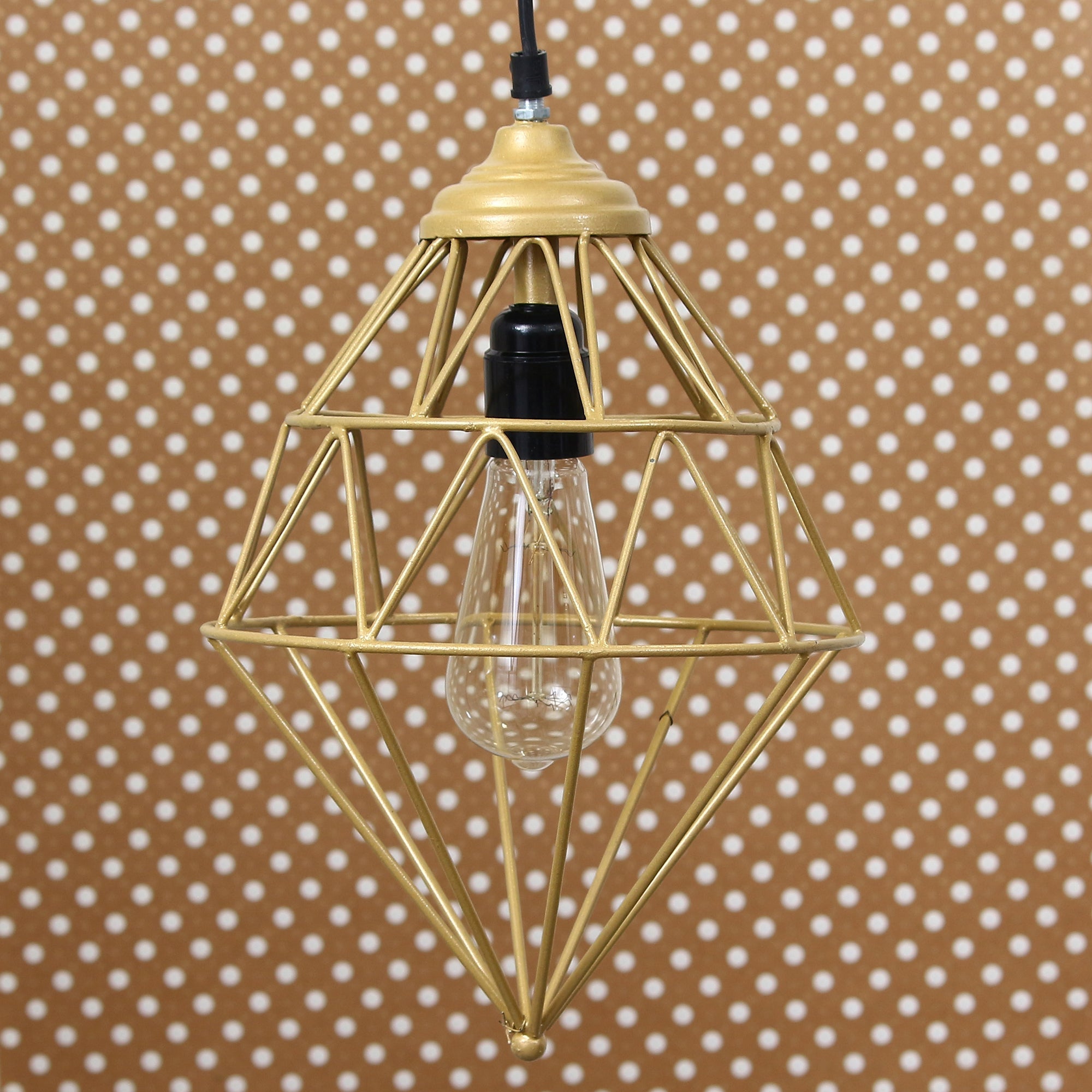 Edison Filament Golden Finish Diamond Cage Pendant Light, Ceiling Hanging Lamp For Home/Living Room/Offices/Restaurants Kafalo