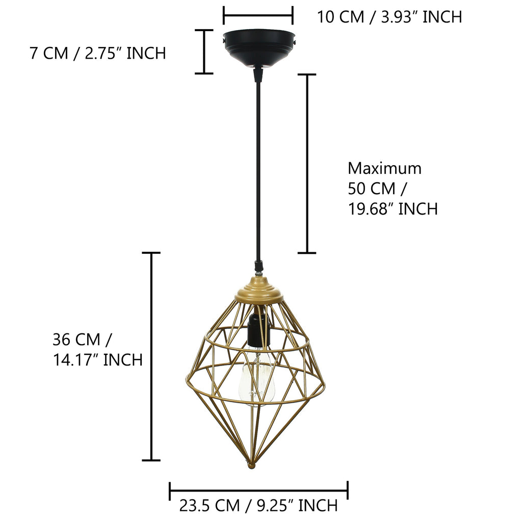 Edison Filament Golden Finish Diamond Cage Pendant Light, Ceiling Hanging Lamp For Home/Living Room/Offices/Restaurants Kafalo
