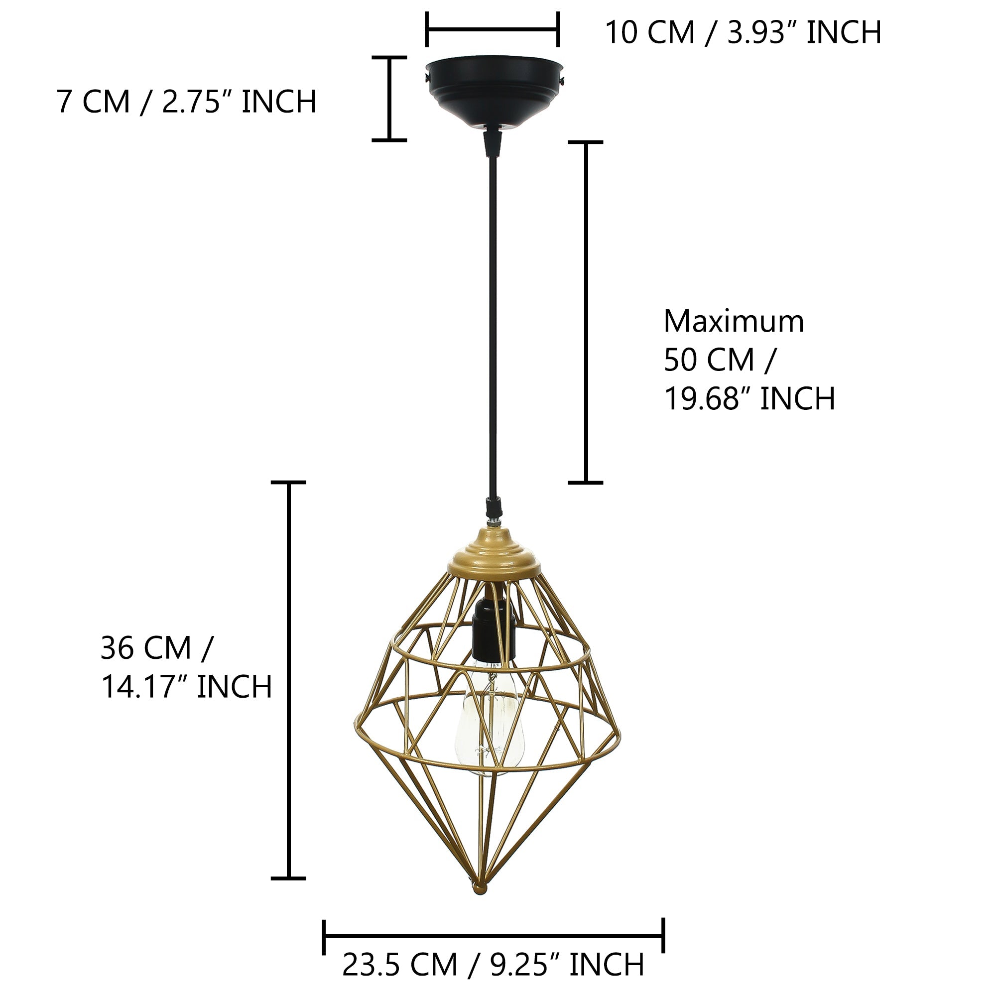 Edison Filament Golden Finish Diamond Cage Pendant Light, Ceiling Hanging Lamp For Home/Living Room/Offices/Restaurants Kafalo