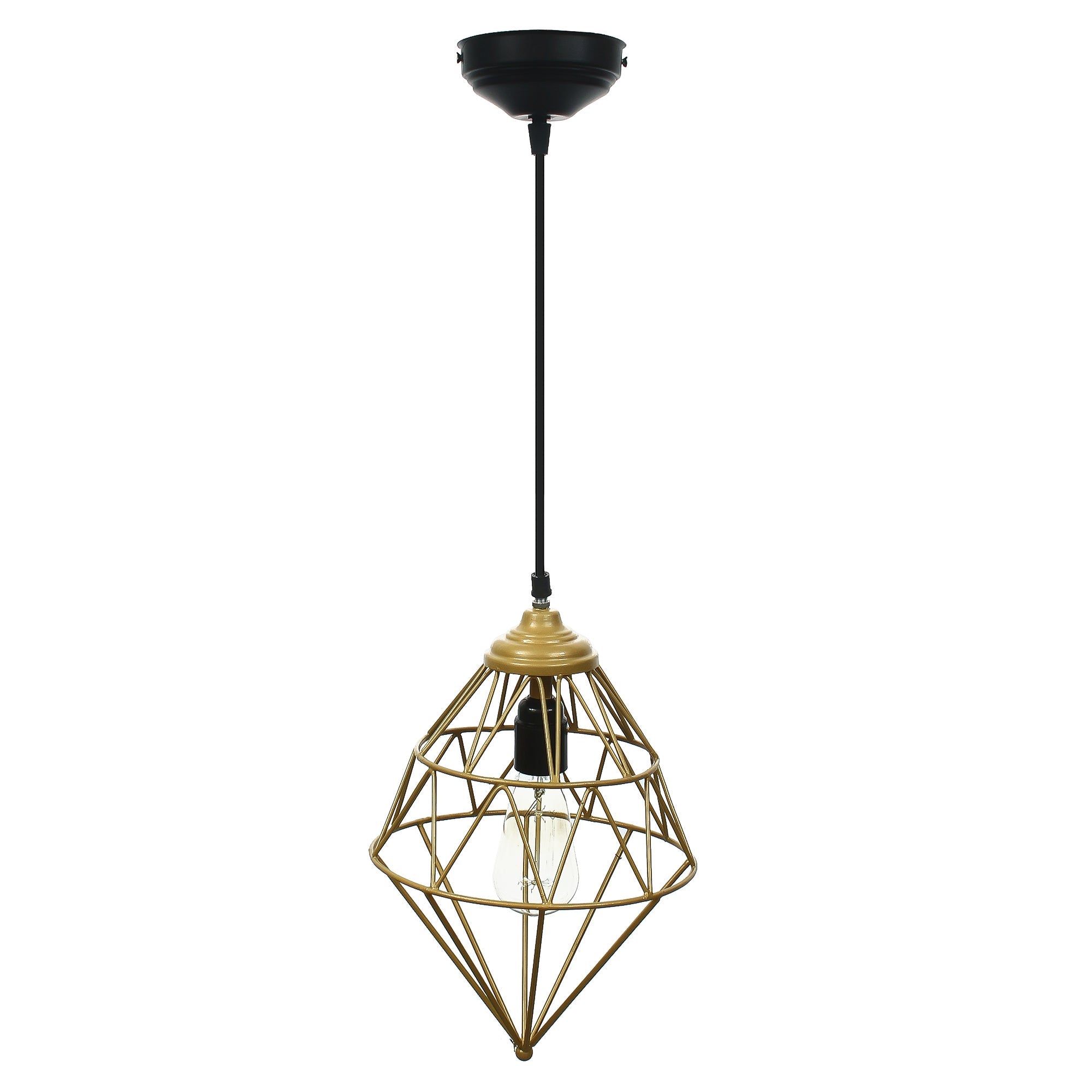 Edison Filament Golden Finish Diamond Cage Pendant Light, Ceiling Hanging Lamp For Home/Living Room/Offices/Restaurants Kafalo