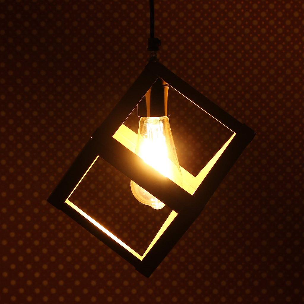 Golden Finish Metal Square Cube Pendant Light, Ceiling Hanging Lamp for Home/Living Room/Offices/Restaurants Kafalo