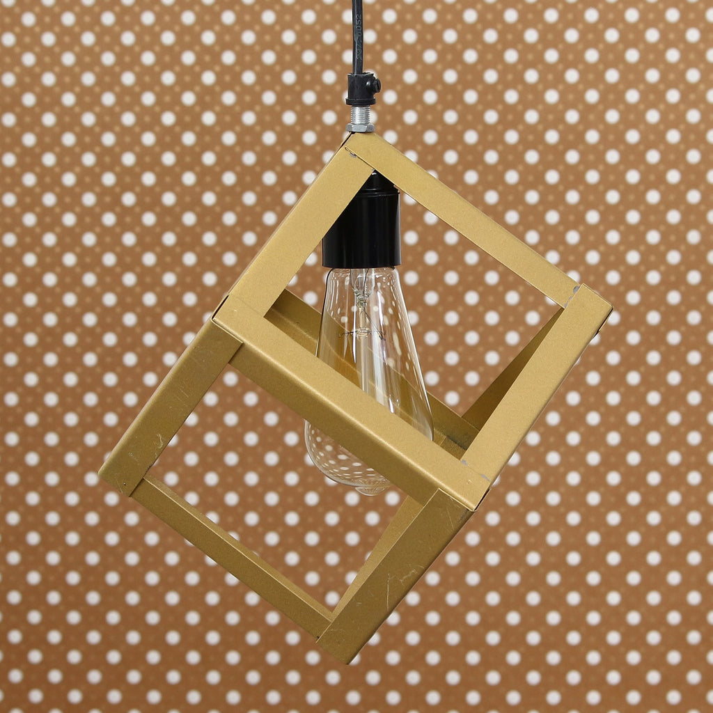 Golden Finish Metal Square Cube Pendant Light, Ceiling Hanging Lamp for Home/Living Room/Offices/Restaurants Kafalo