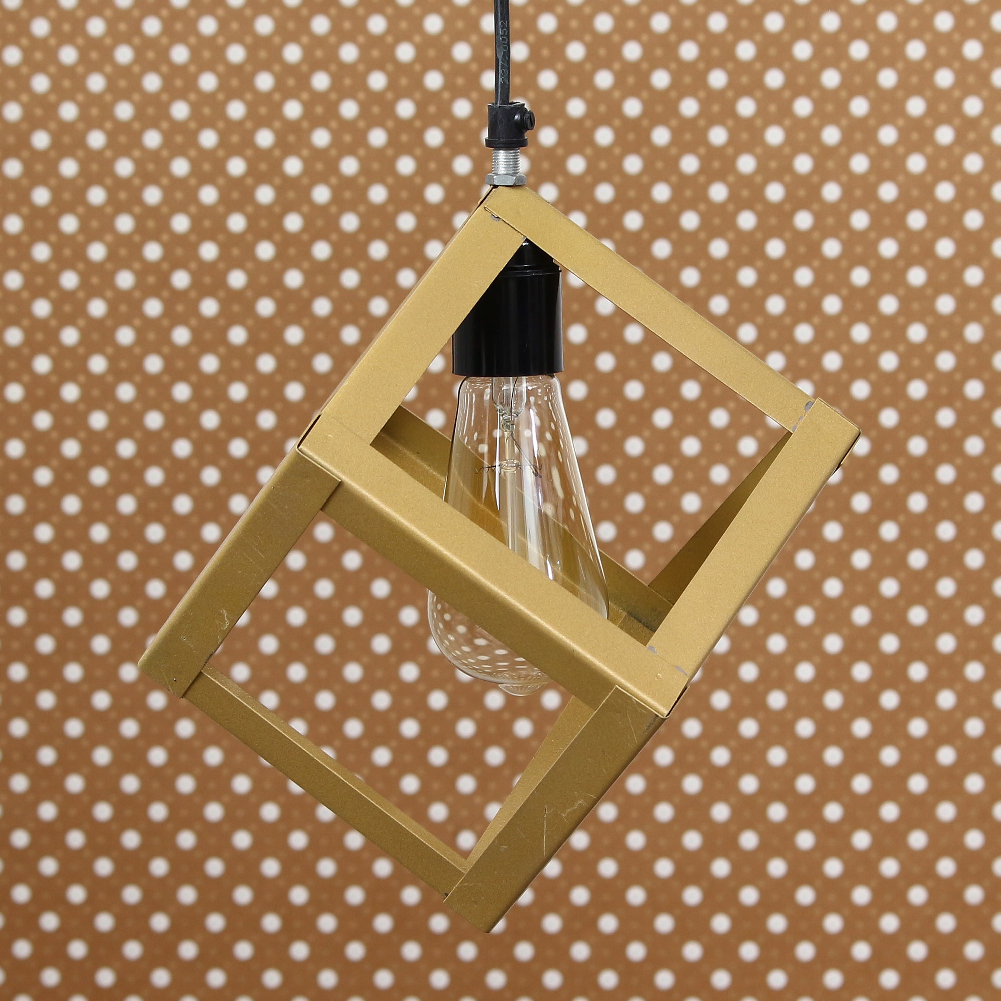 Golden Finish Metal Square Cube Pendant Light, Ceiling Hanging Lamp for Home/Living Room/Offices/Restaurants Kafalo