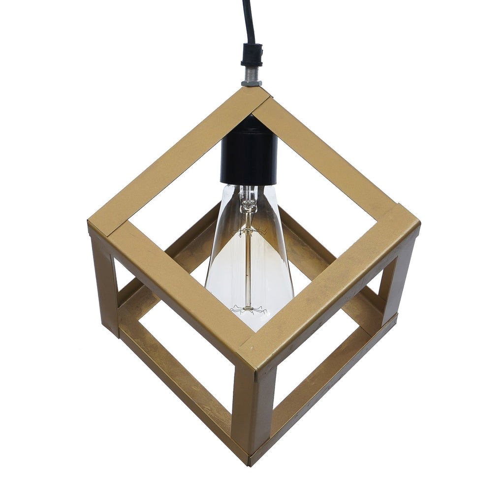 Golden Finish Metal Square Cube Pendant Light, Ceiling Hanging Lamp for Home/Living Room/Offices/Restaurants Kafalo