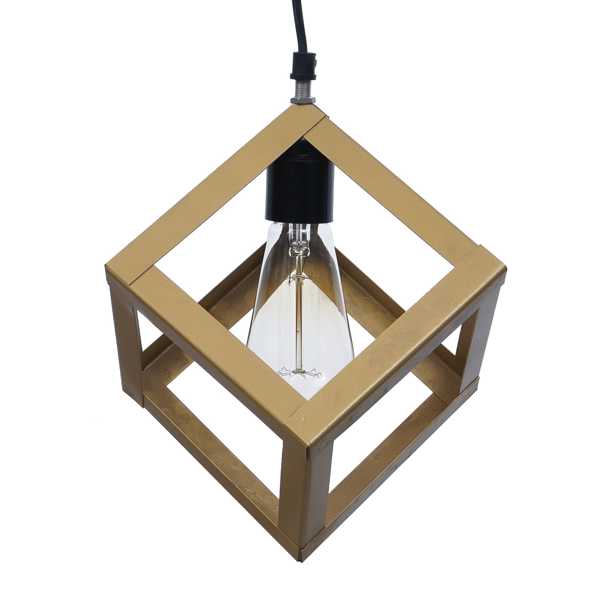 Golden Finish Metal Square Cube Pendant Light, Ceiling Hanging Lamp for Home/Living Room/Offices/Restaurants Kafalo