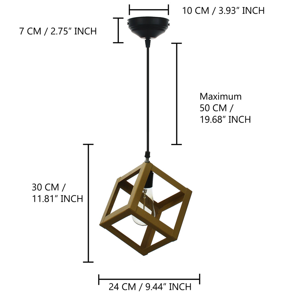 Golden Finish Metal Square Cube Pendant Light, Ceiling Hanging Lamp for Home/Living Room/Offices/Restaurants Kafalo
