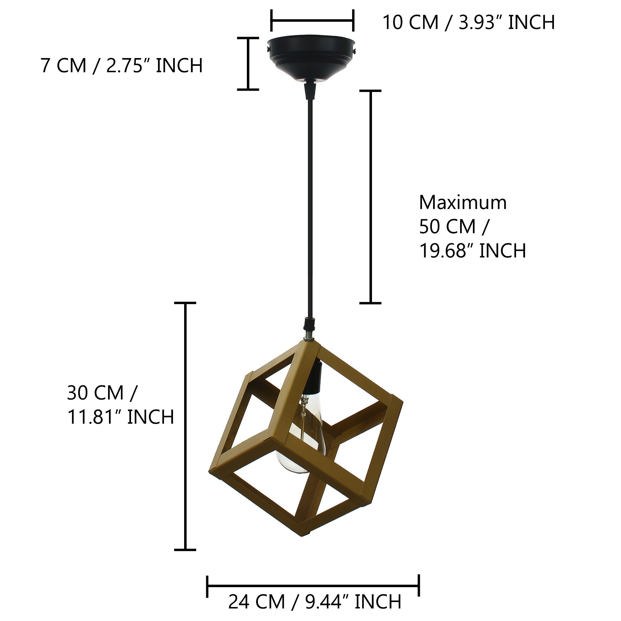 Golden Finish Metal Square Cube Pendant Light, Ceiling Hanging Lamp for Home/Living Room/Offices/Restaurants Kafalo