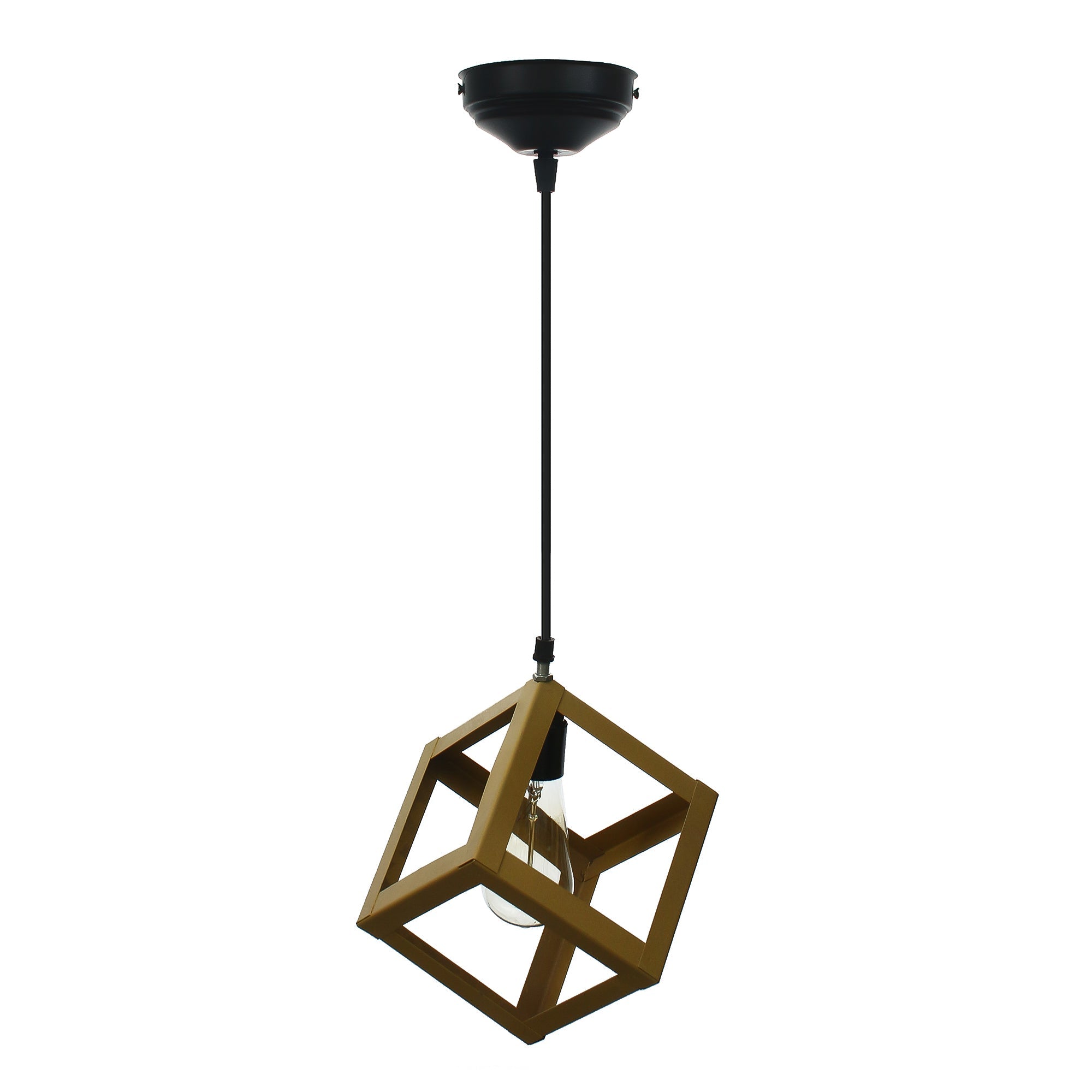 Golden Finish Metal Square Cube Pendant Light, Ceiling Hanging Lamp for Home/Living Room/Offices/Restaurants Kafalo