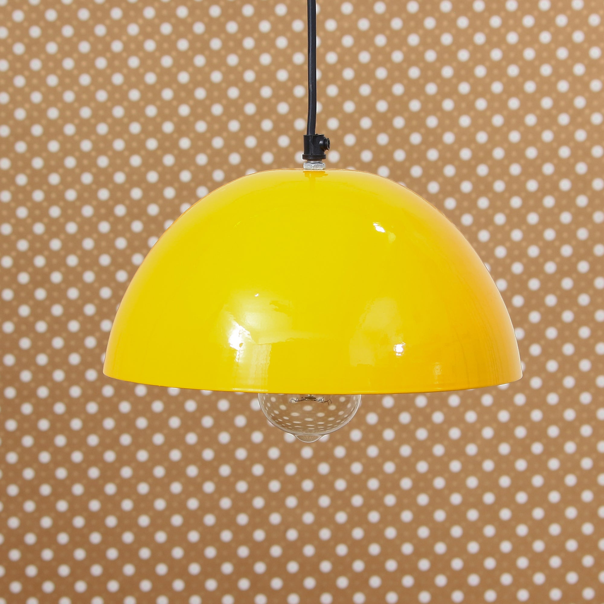 Shining Yellow Glossy Finish Pendant Light, 10" Diameter Ceiling Hanging Lamp for Home/Living Room/Offices/Restaurants Kafalo