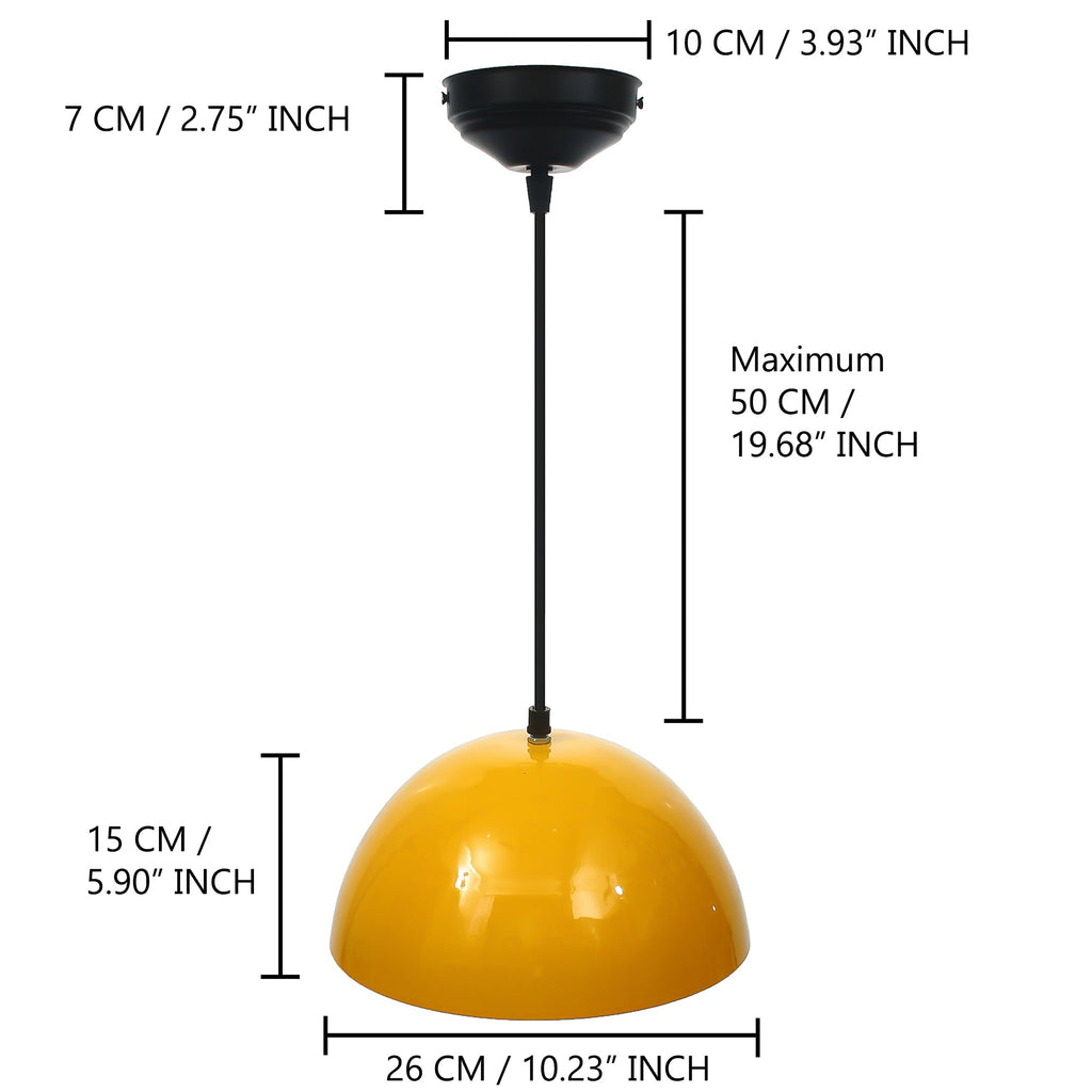 Shining Yellow Glossy Finish Pendant Light, 10" Diameter Ceiling Hanging Lamp for Home/Living Room/Offices/Restaurants Kafalo
