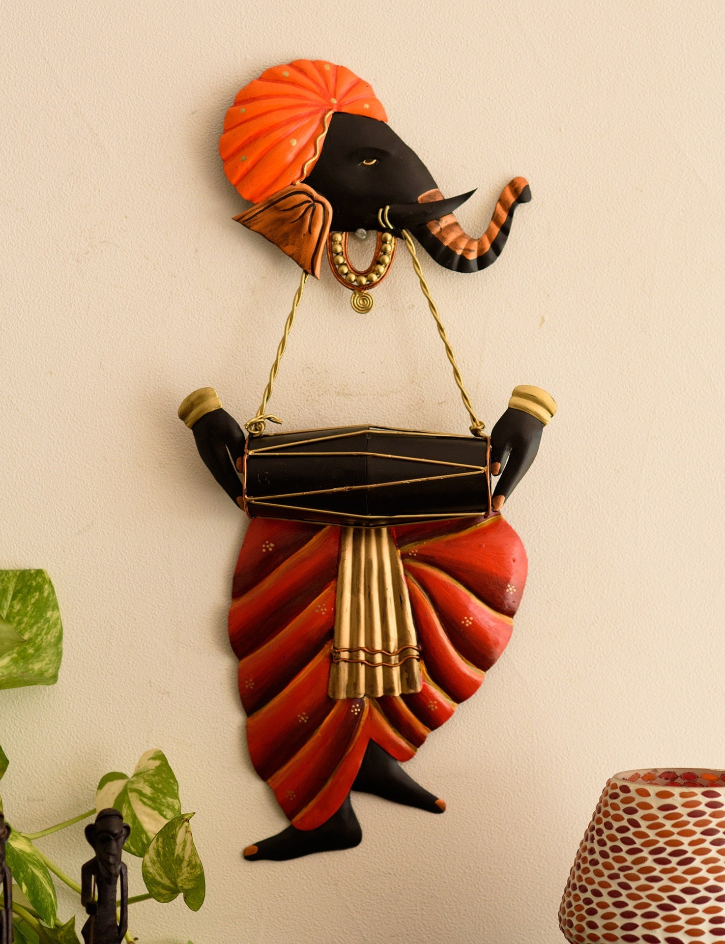 Lord Ganesha playing Dholak Wall Hanging Kafalo
