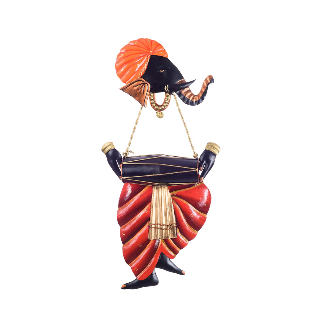 Lord Ganesha playing Dholak Wall Hanging Kafalo