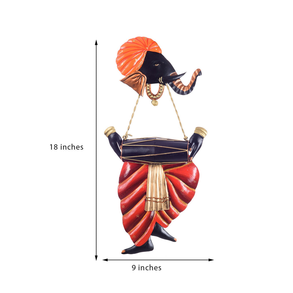 Lord Ganesha playing Dholak Wall Hanging Kafalo