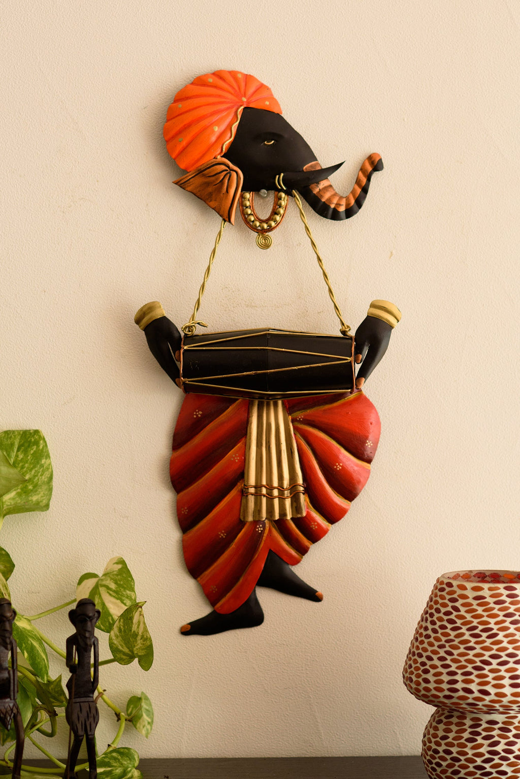 Lord Ganesha playing Dholak Wall Hanging Kafalo