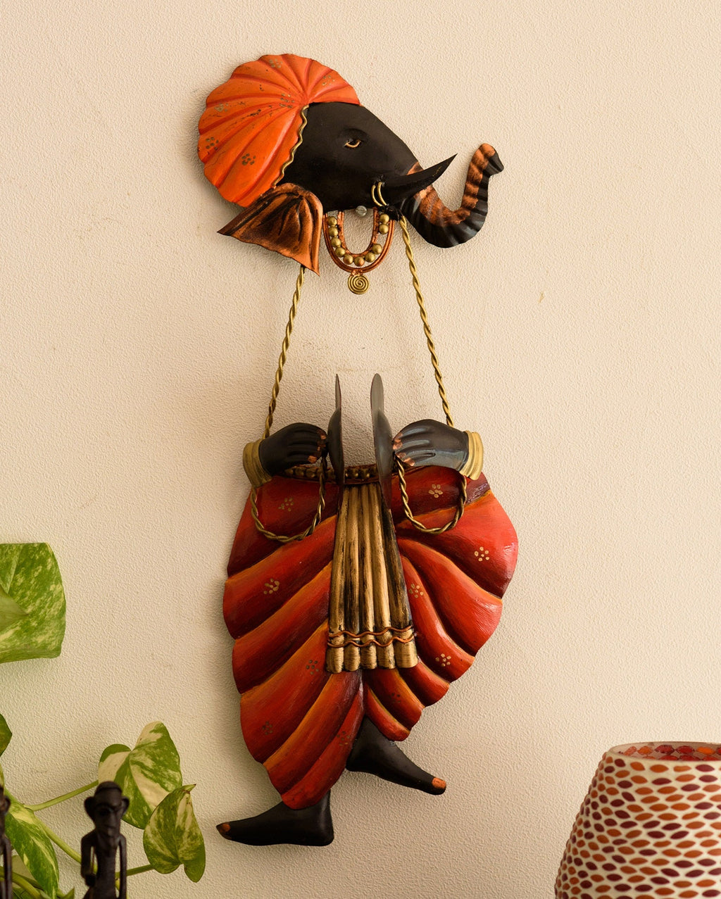 Lord Ganesha Playing Manjeera/Taal Wall Hanging Kafalo