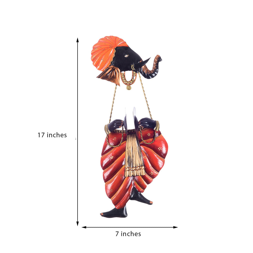 Lord Ganesha Playing Manjeera/Taal Wall Hanging Kafalo