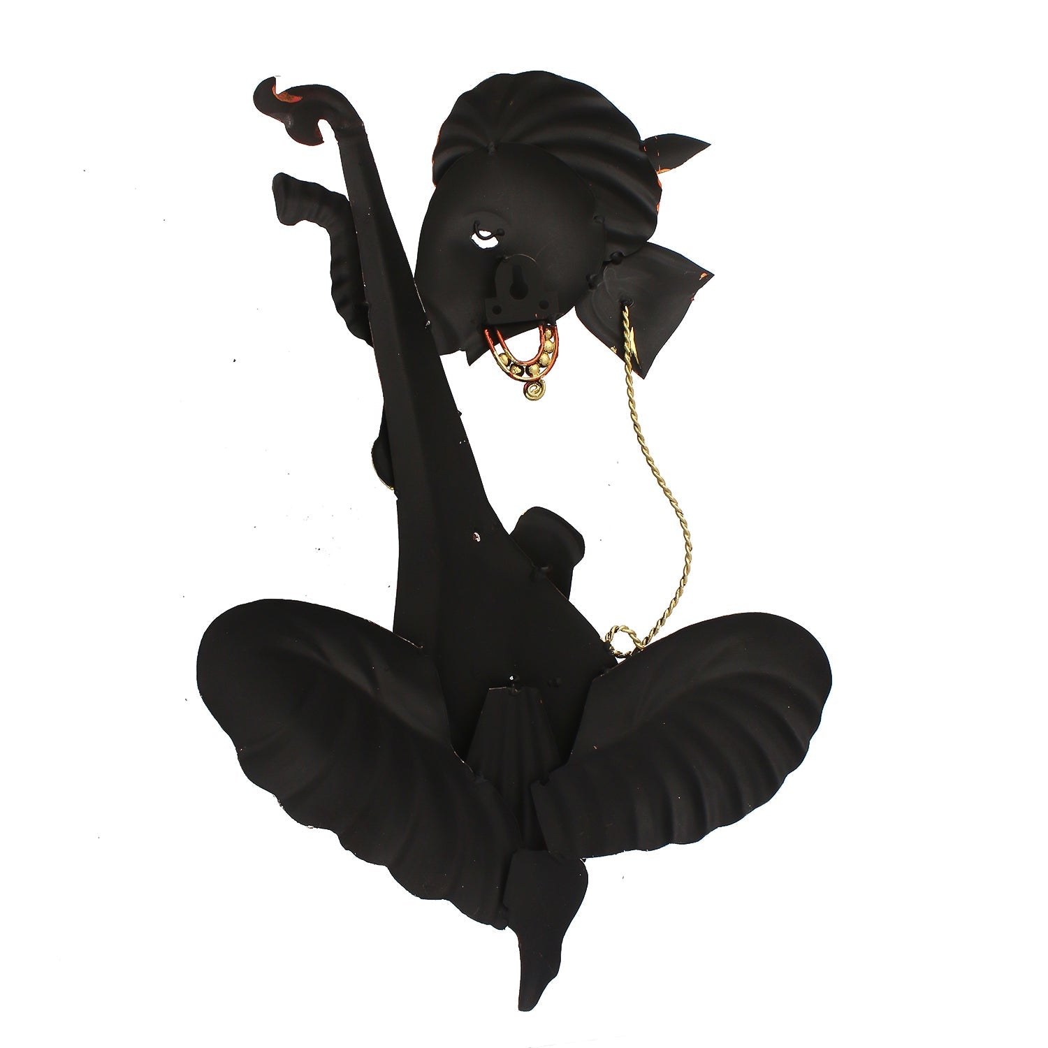 Orange Musician Lord Ganesha Playing Veena Iron Wall Hanging/Art Kafalo