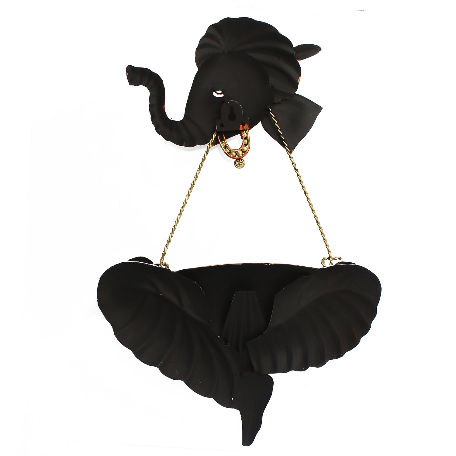 Orange Lord Ganesha Playing Dholak Iron Wall Hanging/Art Kafalo