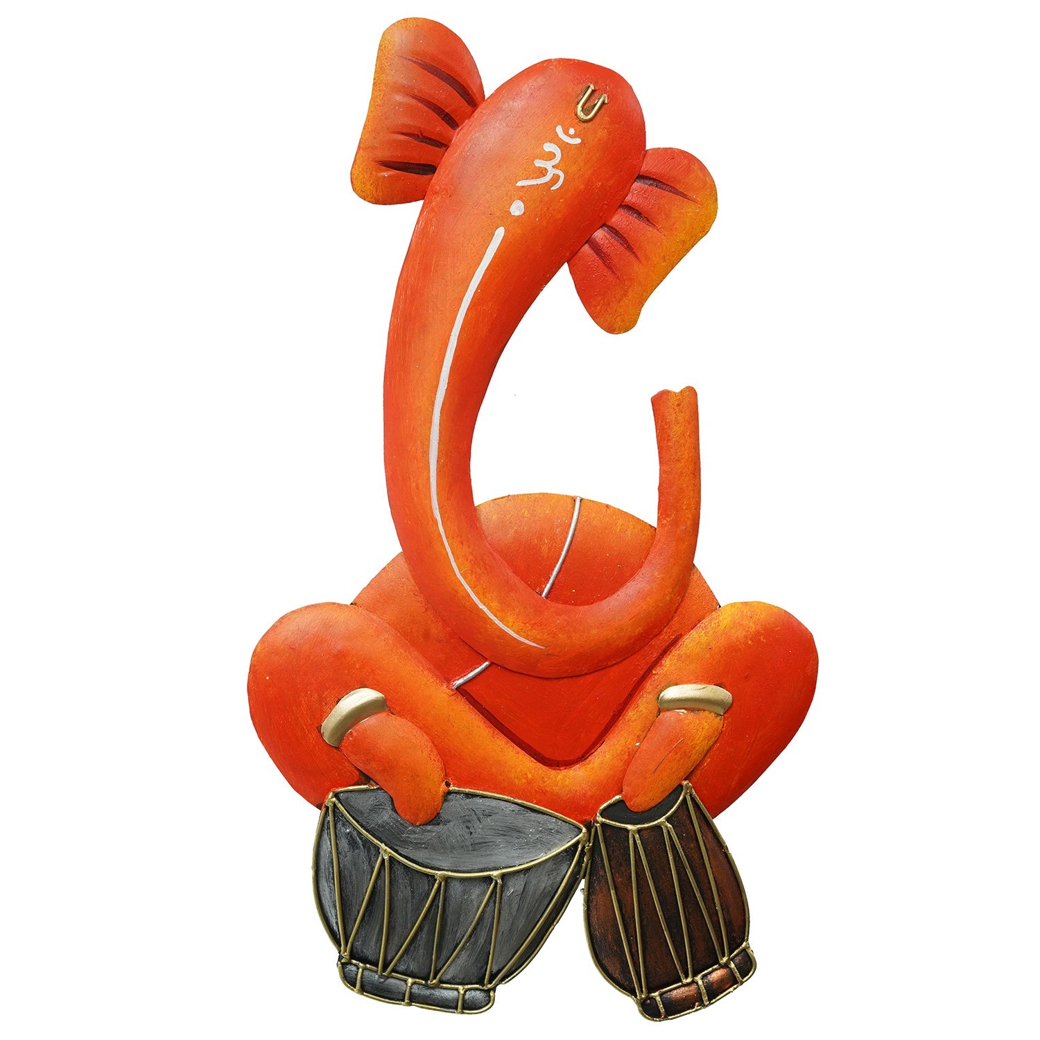 Musician Lord Ganesha playing Dholak Handcrafted Iron Wall Hanging Kafalo