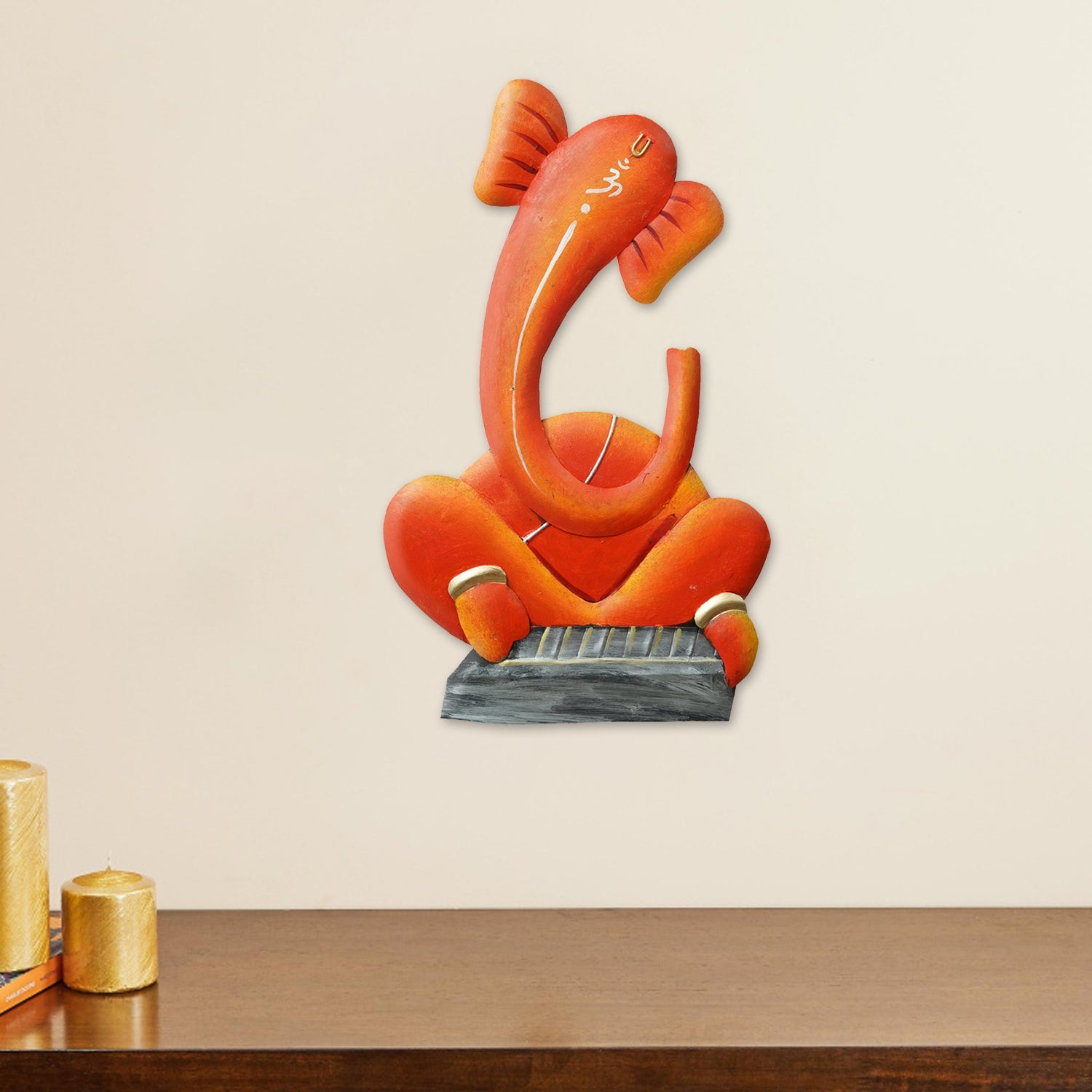 Musician Lord Ganesha playing Tabla Handcrafted Iron Wall Hanging Kafalo