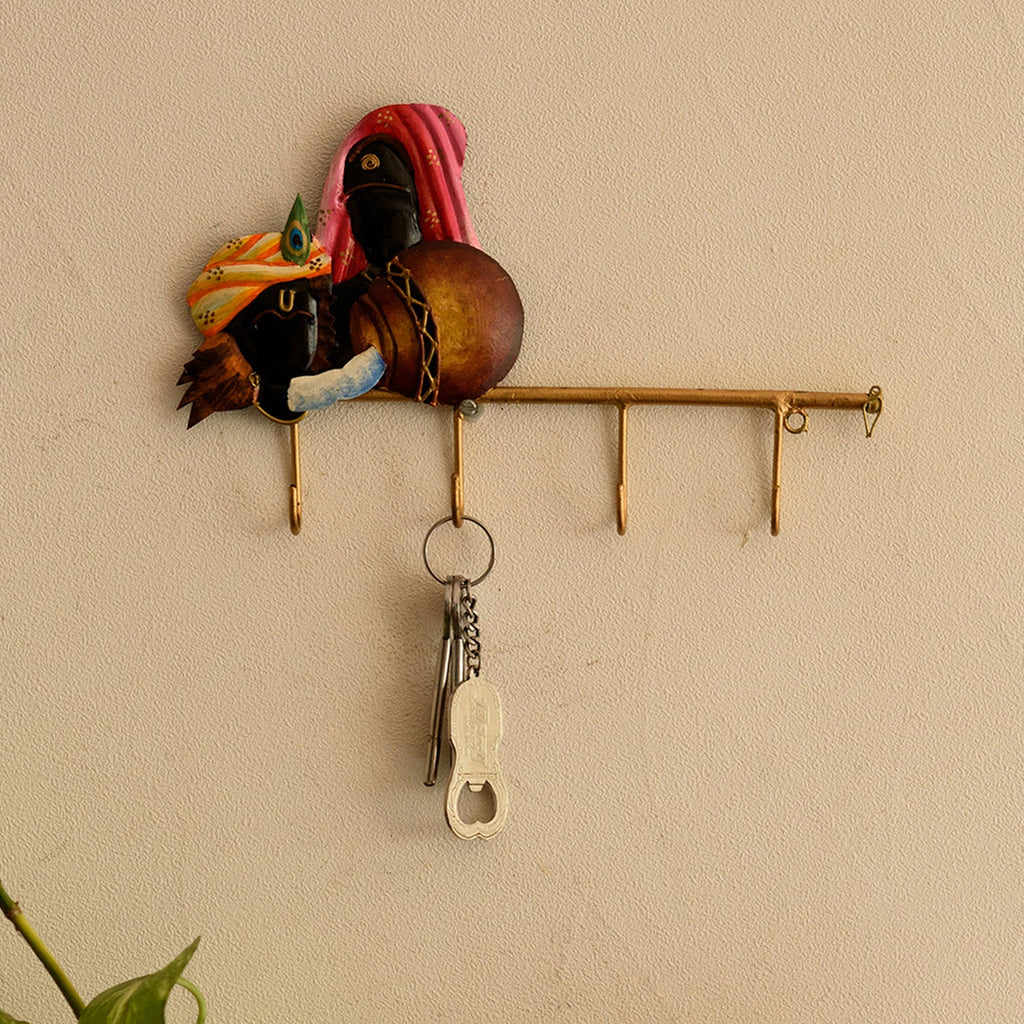Radha Krishna Wrought Iron Key Holder Kafalo