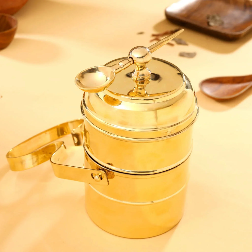Brass 2-Tier Lunch Box/Tiffin Box (11 Inch) Vedansh Craft