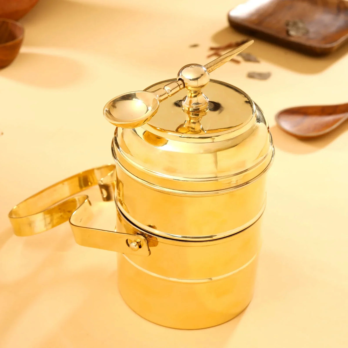 Brass 2-Tier Lunch Box/Tiffin Box (11 Inch) Vedansh Craft