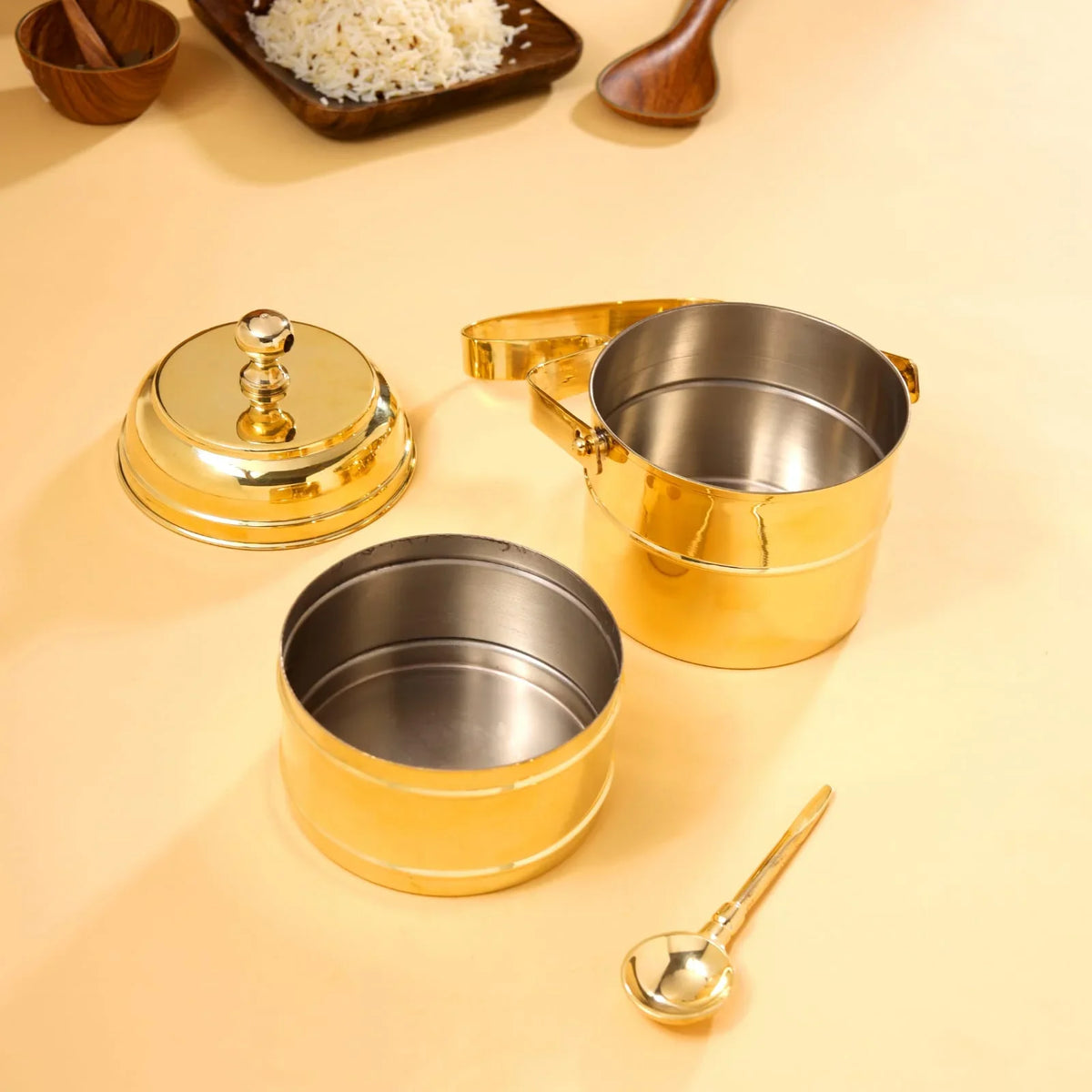Brass 2-Tier Lunch Box/Tiffin Box (11 Inch) Vedansh Craft