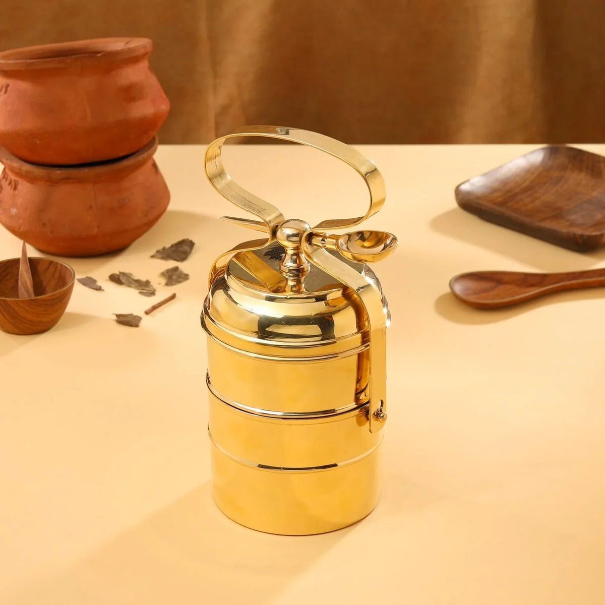 Brass 2-Tier Lunch Box/Tiffin Box (11 Inch) Vedansh Craft