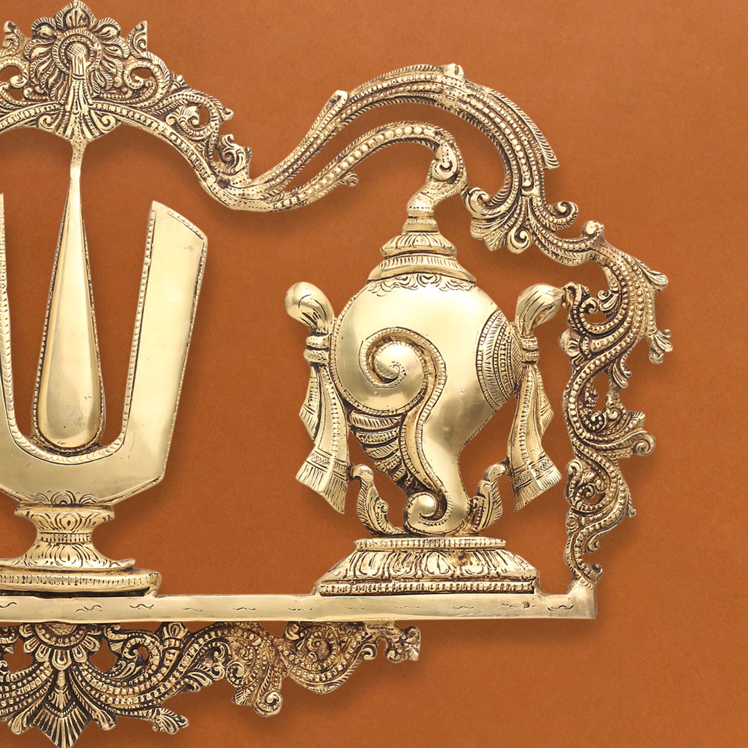 Brass Shankh Chakra Namah Wall Hanging (13.5 Inch) Vedansh Craft