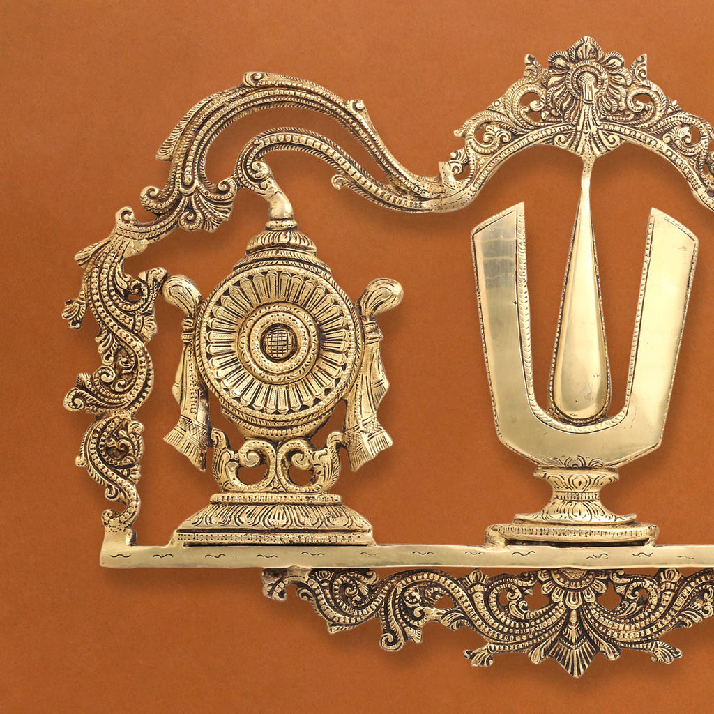 Brass Shankh Chakra Namah Wall Hanging (13.5 Inch) Vedansh Craft