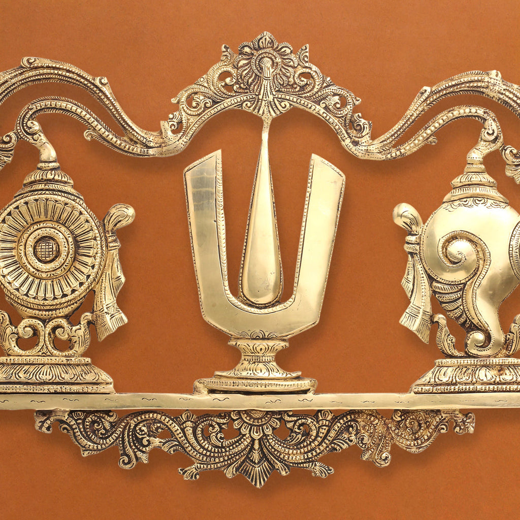 Brass Shankh Chakra Namah Wall Hanging (13.5 Inch) Vedansh Craft