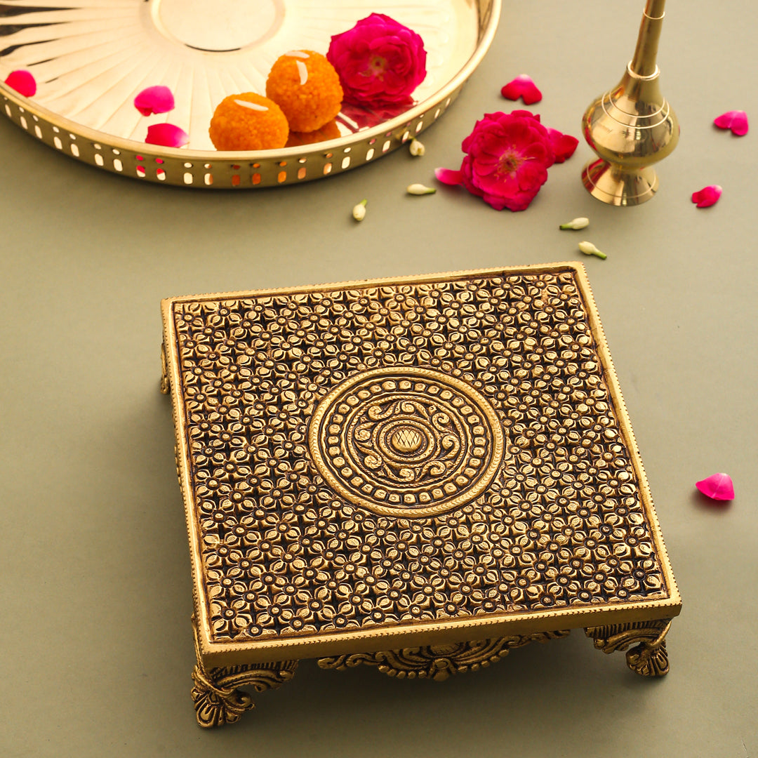 Brass Superfine Traditional Pooja Chowki (2.3 Inch) Vedansh Craft