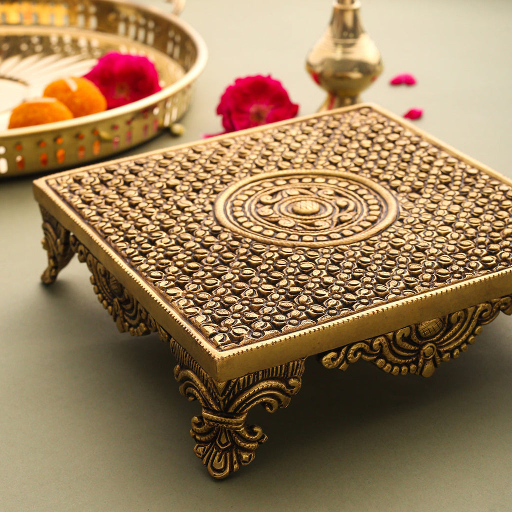 Brass Superfine Traditional Pooja Chowki (2.3 Inch) Vedansh Craft