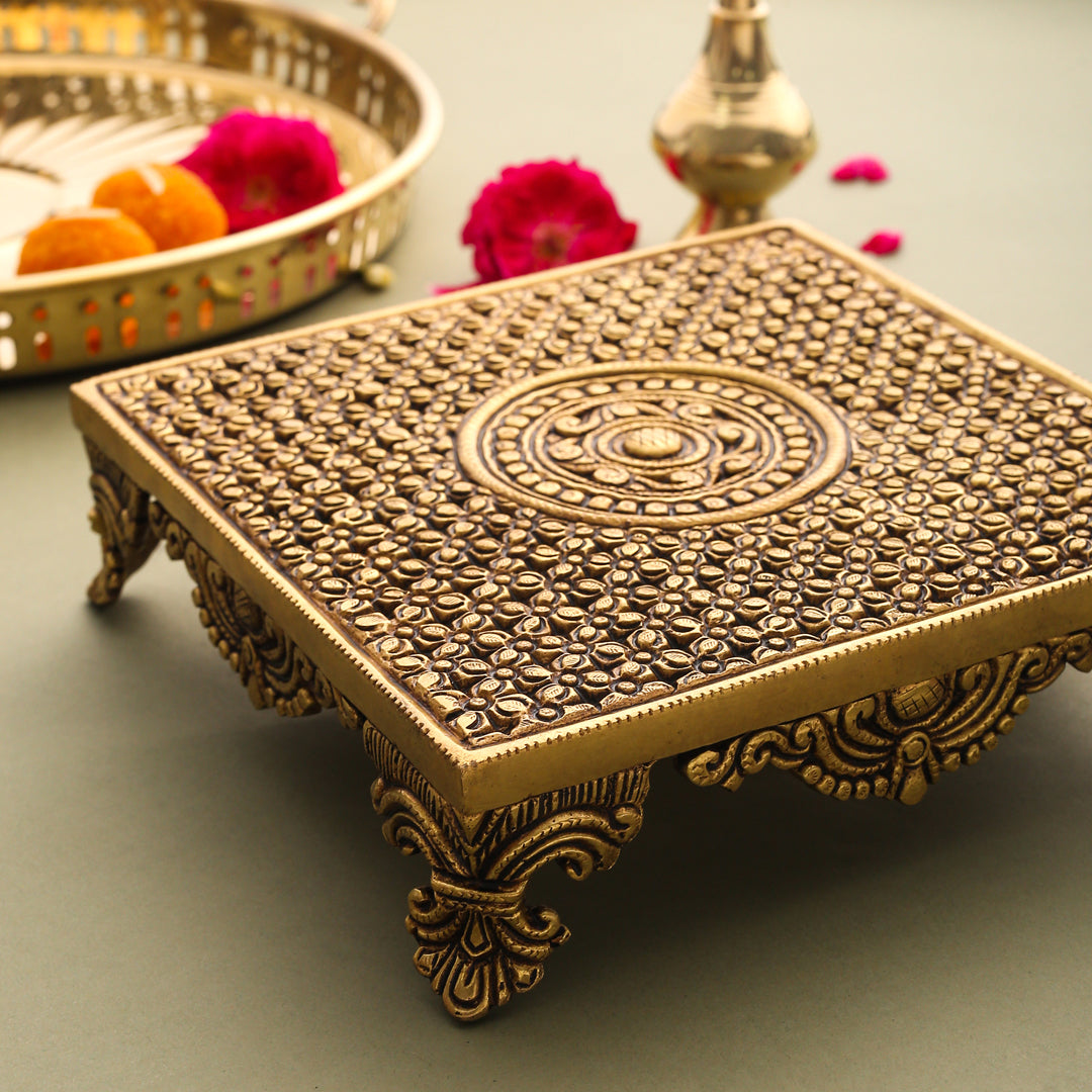 Brass Superfine Traditional Pooja Chowki (2.3 Inch) Vedansh Craft