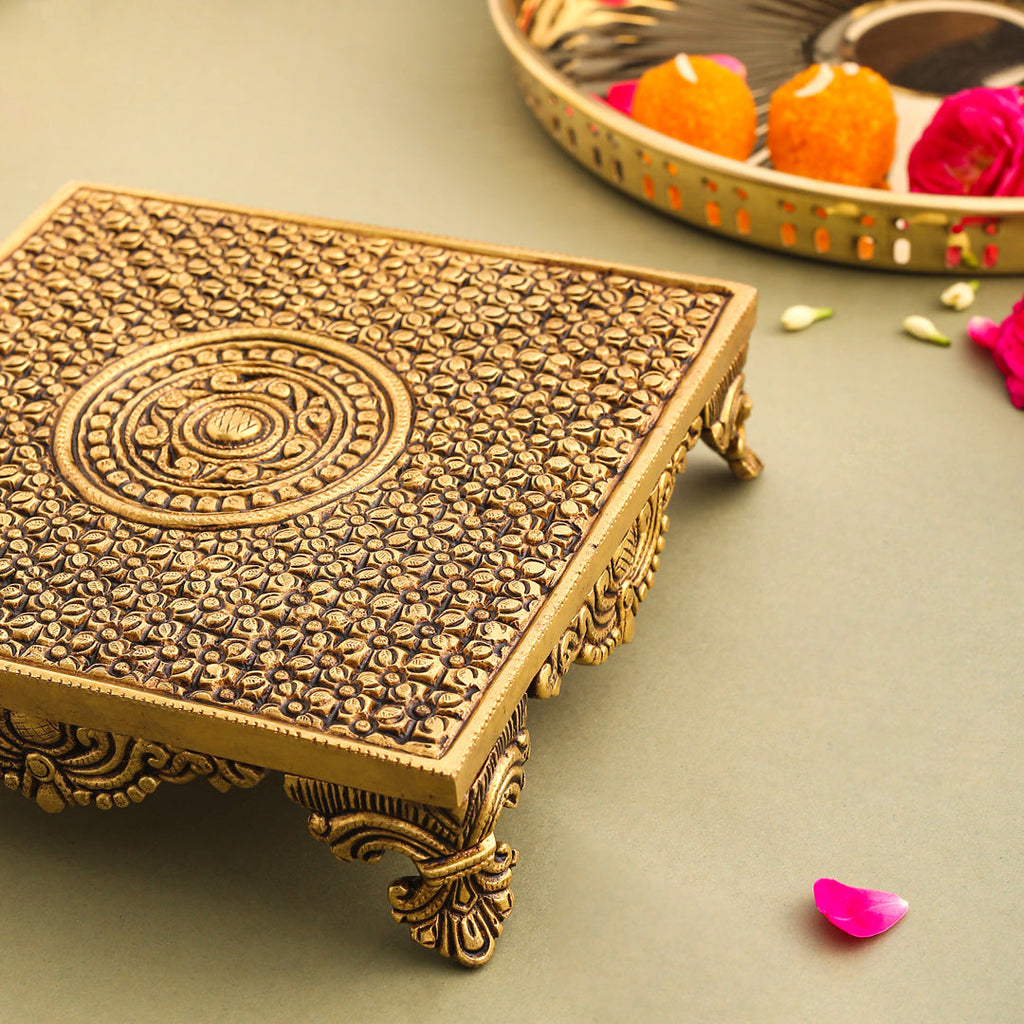 Brass Superfine Traditional Pooja Chowki (2.3 Inch) Vedansh Craft