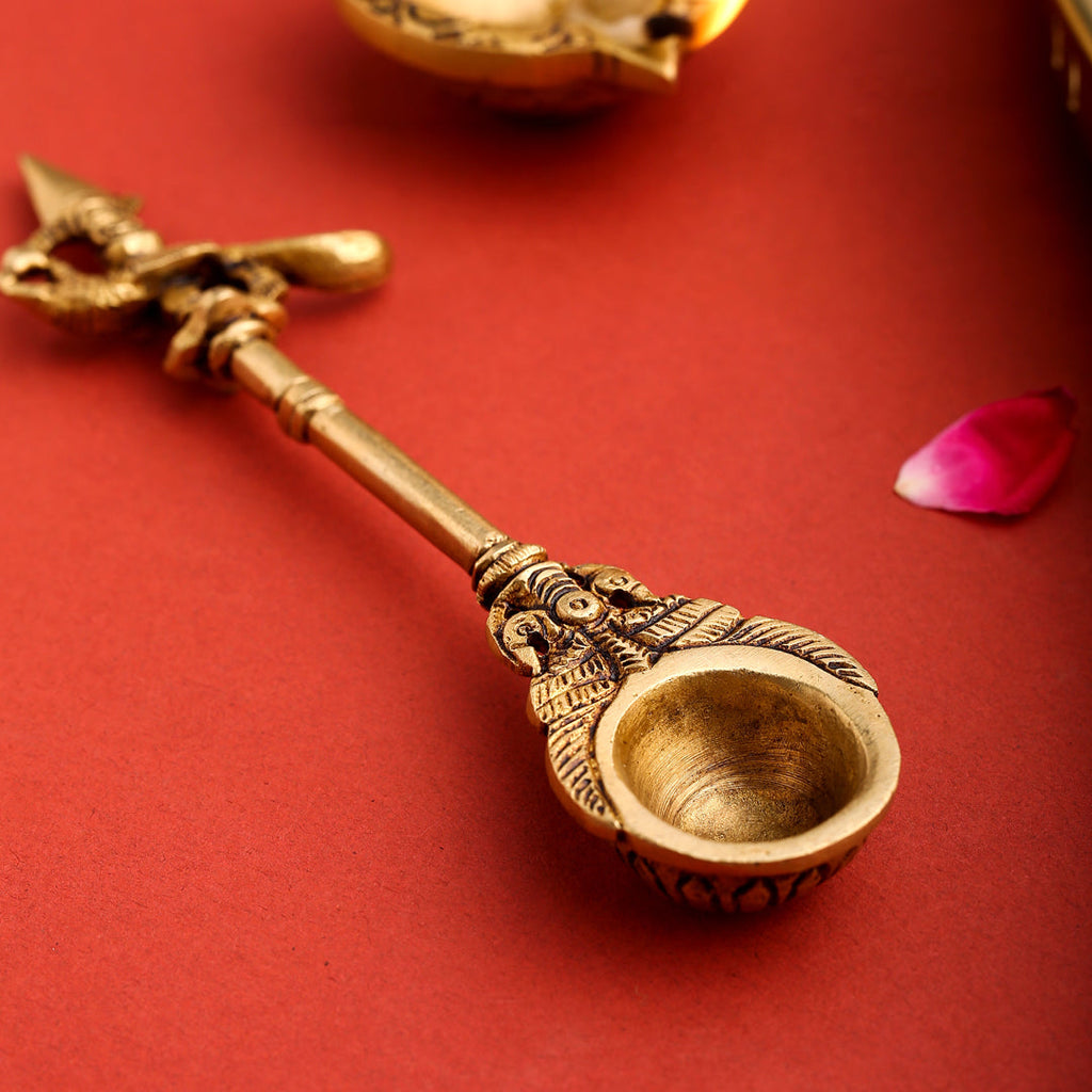 Brass Superfine Peacock Pooja Spoon (6.8 Inch) Vedansh Craft